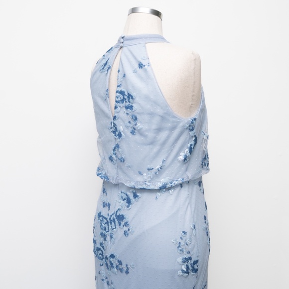 Adrianna Papell - Sleeveless Floral Sequin Lightweight Mesh Gown - Picture 11 of 12